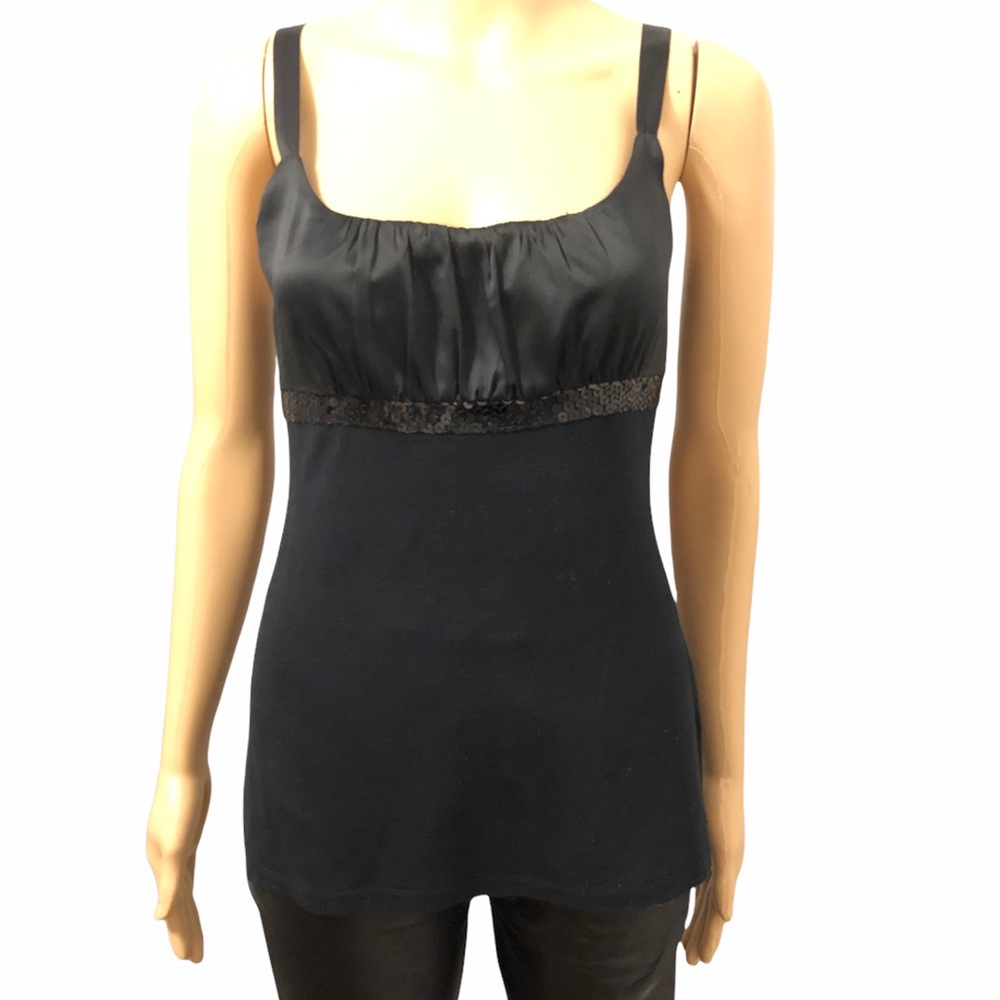 The Limited Black Satin Cotton Jersey Sequins Camisole Adjustable Top Sz Large